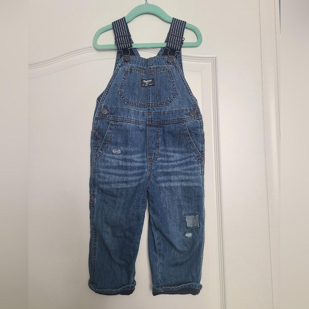 OshKosh Boys Jersey-lined Rip and Repair Denim Overalls